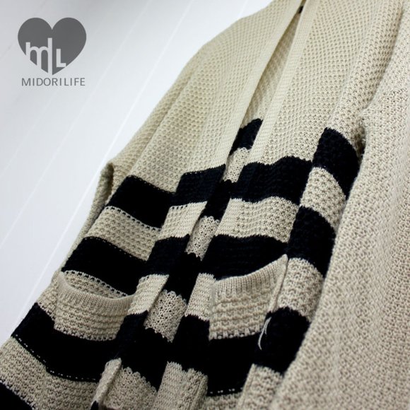 BDG Rolled-Sleeve Open Front Striped Cardigan - Picture 6 of 9